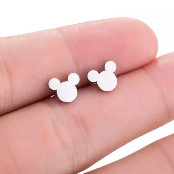 MICKEY SILVER Minimalist Stainless Steel Stud Earrings With Gift Bag - Picture 1 of 6